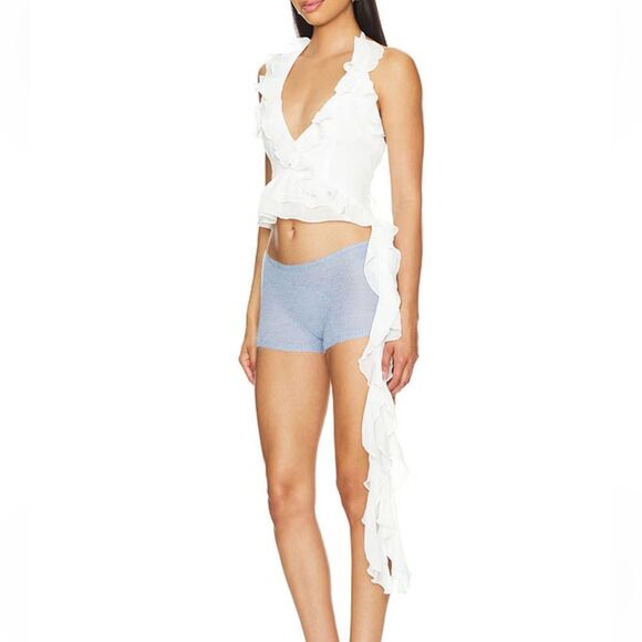 NWT More To Come Valerie Ruffle Top White chiffon jellyfish blouse Revolve XXS - Picture 4 of 14